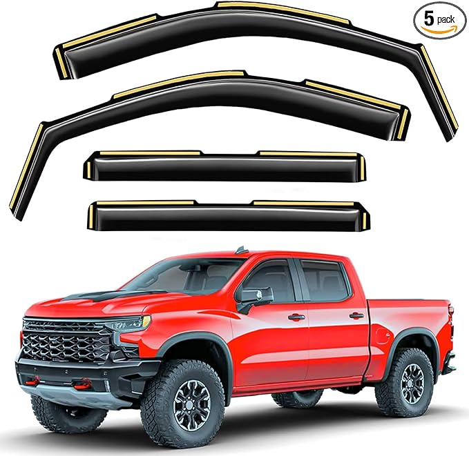 in-Channel Window Rain Guards Compatible with Truck Chevy Silverado/GMC Sierra 1500 2019-2025 Crew Cab Vent Visors Window Visors Extra Durable Window Deflectors Vent Shades Car Accessories