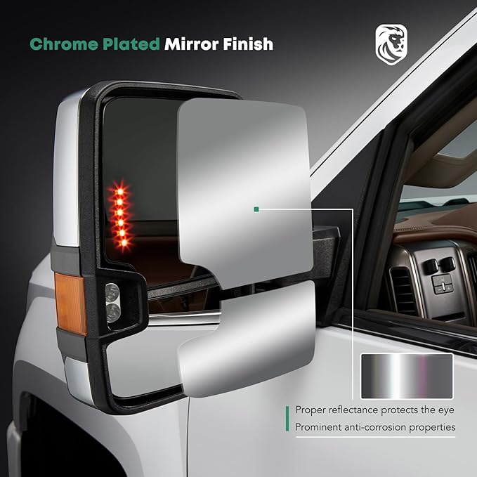 YHTAUTO Power Adjusted Heated Towing Mirrors Fit Toyota Tundra 07-21, Sequoia 08-17, Arrow & Turn Signal & Backup Running Light, w/Blind Spot Detection, Telescoping Driver Passenger Side Car Mirrors