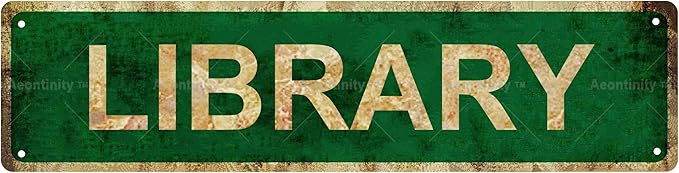 LIBRARY Non-Embossed Vintage Metal Tin Street Sign Bar Cafe Garage Cave Home Room Wall Bathroom Farmhouse Garden Porch Patio Decor, 16 x 4 Inch