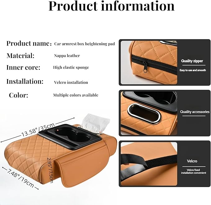 Car Center Console Cover Booster Multifunctional Car Center Console Cushion Pad with Cup Holder & Tissue Box & Side Pockets Arm Rest Cover for Car, Embossed, Black-red