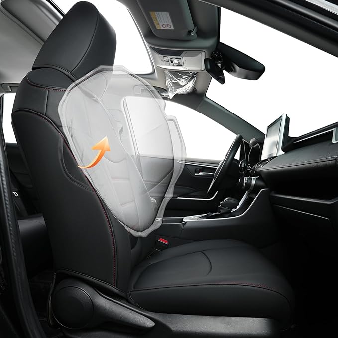 RISINGSTAR Rav4 Hybrid Seat Covers, fit 2019-2025 Toyota Rav4 Hybrid LE,XLE,Woodland Edition,XLE Premium,Limited, Not for XSE/SE/Plug-in(Black&Red)