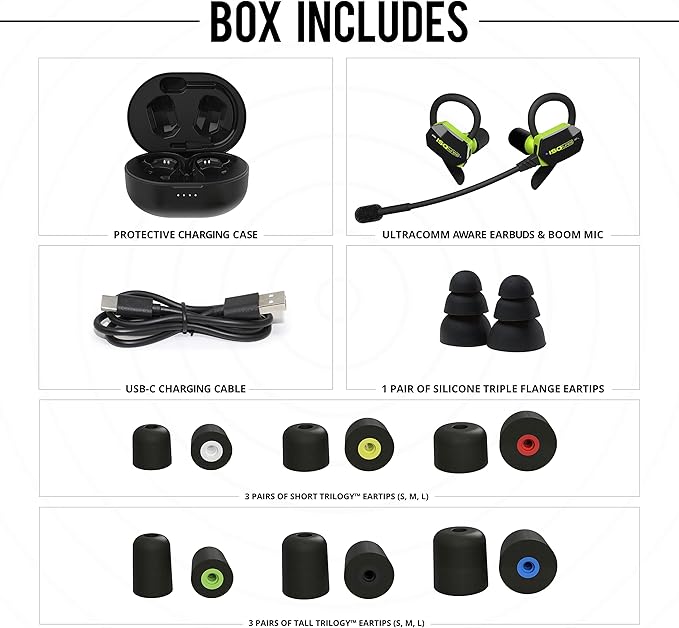 ISOtunes ULTRACOMM Aware Hearing Protection: True Wireless Bluetooth Hearing Protection with Detachable Boom Mic and Level Dependent Audio Passthrough