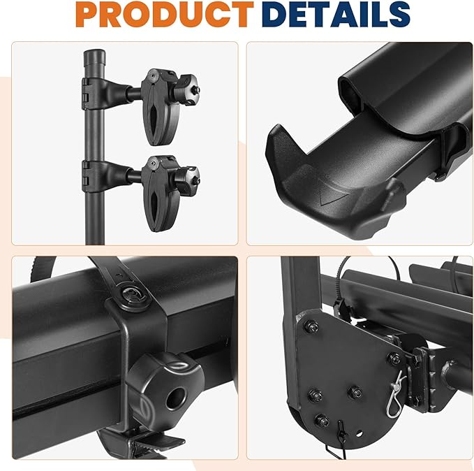 Aluminum 2 EBikes Rack Foldable 2'' Hitch Mounted Carrier Racks w/Ramps Over 200lbs Capacity for 5 inch Fat Tire Heavy Duty Universal E-Bike Racks for SUVs Cars Trucks RV 2-Inch Receiver