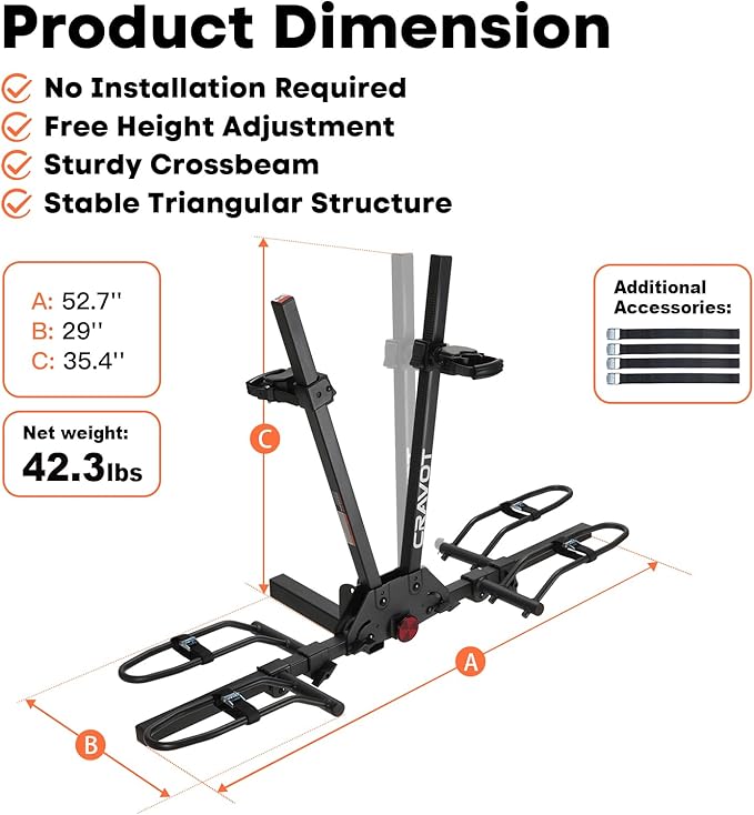 MagRack F2 Bike Rack, 200 lbs Electric Bike No Installation Bike Carrier for 2 Bike, Foldable Bike Racks for Tow Hitch 2'' Receiver Cars Trucks SUVs Minivans RV, Trailer