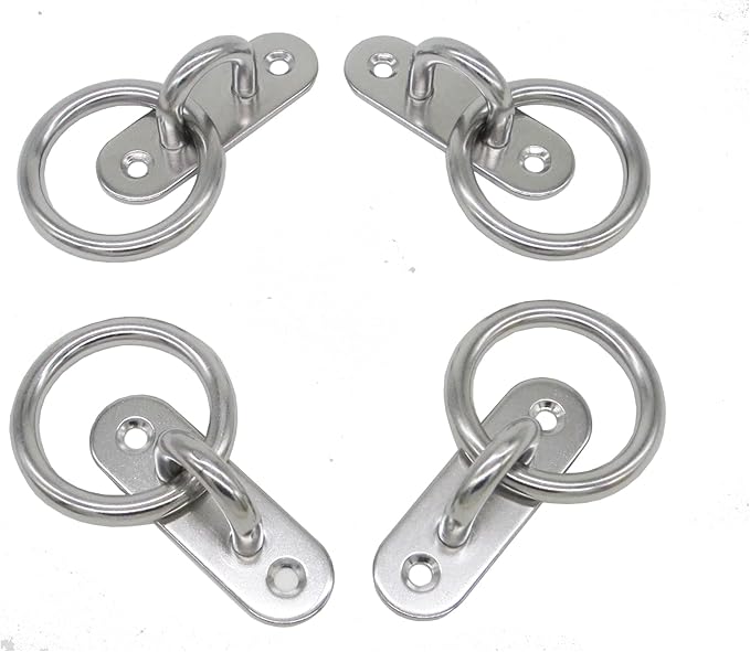 Stainless Steel Ceiling Hooks & Wall Hangers with Rings - Heavy Duty M8 Screw Mount, Rust-Proof Anchor Straps for Garage, Outdoor, Storage (4-Pack)
