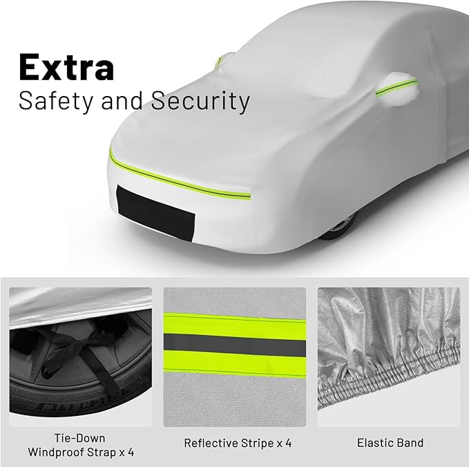 Favoto Car Cover for Model 3 - Custom Fit for Tesla Model 3 Cover 6 Layers Waterproof All Weather Outdoor Rain Snow Sun Protection with Charging Port Ventilated Mesh Door Zipper
