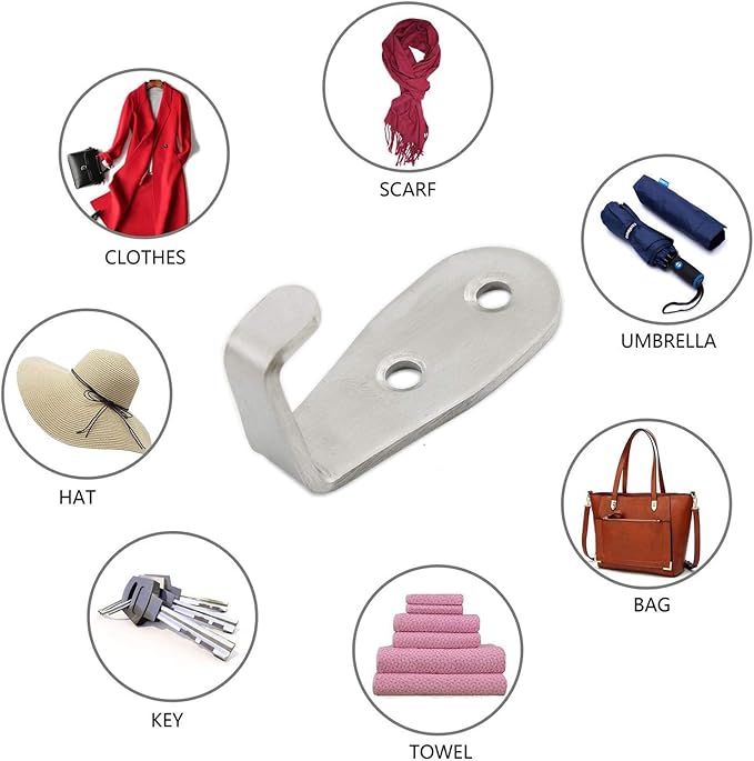Stainless Steel Coat Hooks - Heavy Duty Metal Hangers for Hanging Towels, Keys, Hats - Kitchen & Bathroom Wall Mounted Hooks - Indoor & Outdoor - 8 Pack with Screws