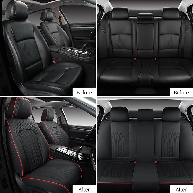 Car Seat Covers Full Set, Leather Seat Covers for Cars, Car Seat Protector Waterproof, Non-Slip Car Interior Covers Fit for Most Cars, SUV, Vans, Trucks,5Seaters,Full Set,Black,COMFDRIVE-A03