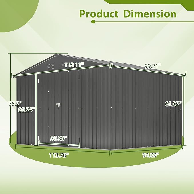 10X8 FT Outdoor Tool Storage Shed with Metal Foundation & Lockable Doors, All Weather Metal Sheds for Garden, Patio, Backyard, Lawn