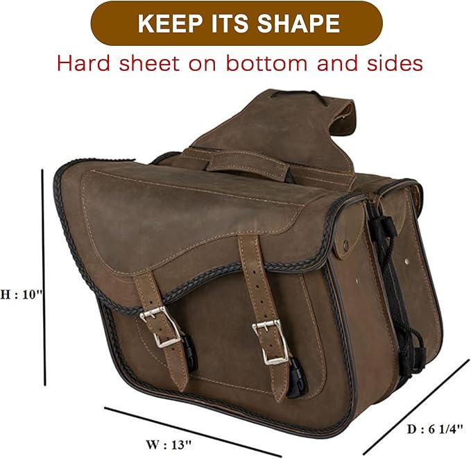 Dream Apparel Naked Cowhide Leather Motorcycle Saddle Bags Throw Over Saddlebags, Motorcycle Side Bags for Honda Shadow Sportster Softail Dyna V-star (Brown, No Studs)