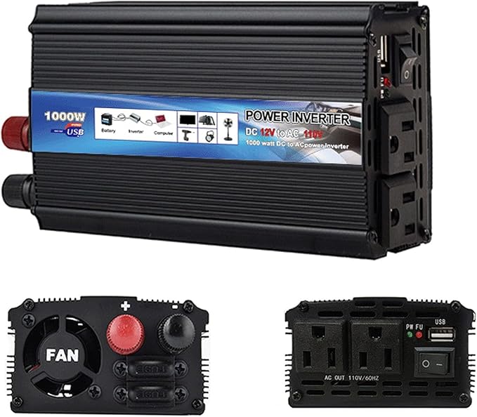 Power Inverter 1000W,Inverter 12v to 110v Car Power Inverters for Vehicles, DC to AC Car Plug Adapter Outlet Converter for Laptop Vehicles Camping Road Trip Essentials Adults