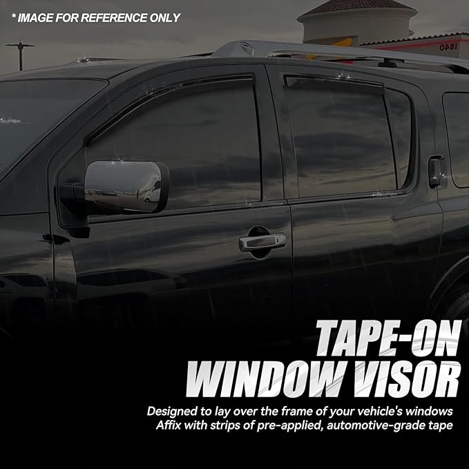 Auto Dynasty 4Pcs Carbon Fiber Pattern Window Visors Compatible with 2004-2015 Nissan Armada Infiniti QX56, Tape-On Front & Rear Window Deflectors Rain Guards Sun Air Side Vent Shade, Glossy Black