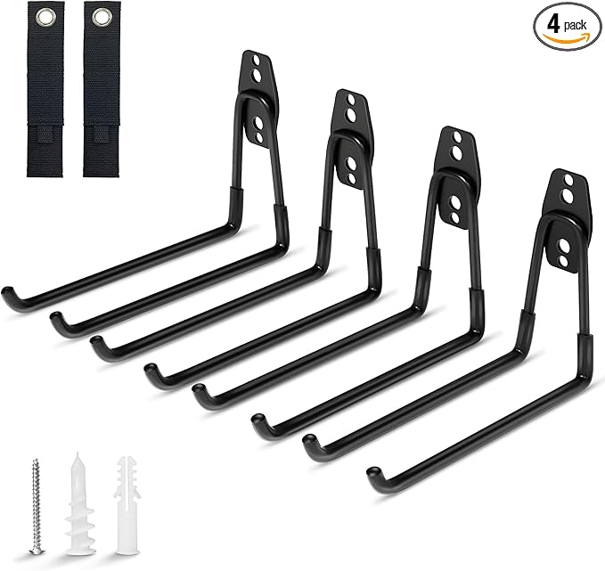 Garage Hooks Heavy Duty Hooks,7.4 inch Wall Mount Hanger Rack Garage Wall Heavy Duty Storage Hangers Wall Mount Organizer to Hang Chairs, Strollers,Power Tools, Garden Tools,Tire and More (4 pack)