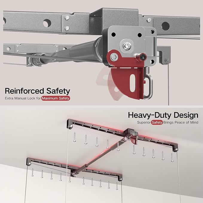 Overhead Garage Storage Rack, Adjustable Heavy-duty 4x4 Ft Ceiling Storage Racks with Safety Lock, Ideal for Garage Storage Lifting Organization System, 250lbs Capacity