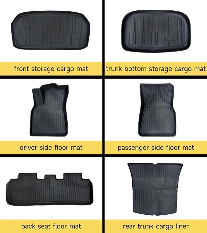 Full Set Floor Mats for New Tesla Model Y 2025 2026 Juniper(Rear with Screen) All Weather Floor Mats(5-seat), Tesla Y Frunk Trunk Mat Rear Cargo Liner,Tesla Model Y Accessories 2026(6 PCS)
