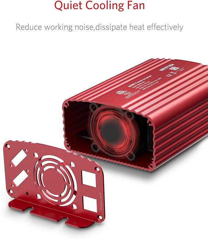 BESTEK 500W Power Inverter DC 12V to 110V AC Converter with Alligator Battery Clamp 4.8A Dual USB Car Charger ETL Listed
