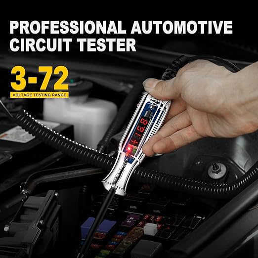Upgraded 3-72V LED Digital Automotive Circuit Tester, DC Voltage Test Light with Voltmeter & Polarity Indicator Light, Vehicle Circuits Low Voltage Light Tester Pen with Sharp Stainless Probe