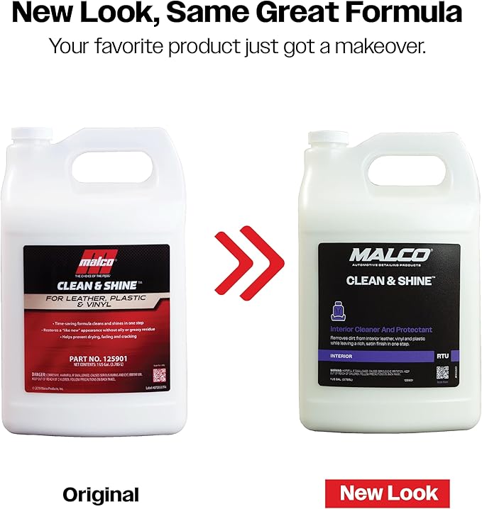 Malco Clean & Shine Interior Car Cleaner and Dressing – Restore Leather, Plastic and Vinyl Surfaces in Your Vehicle/Clean, Condition and Protect in 1 Simple Step / 1 Gallon (125901)