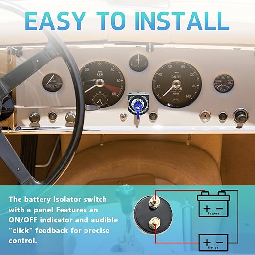 High Current Battery Disconnect Switch 200A,12-48V Battery Power Cut Off Isolator Switch with Face Plate for Car Yacht ATV RV Truck(Blue)