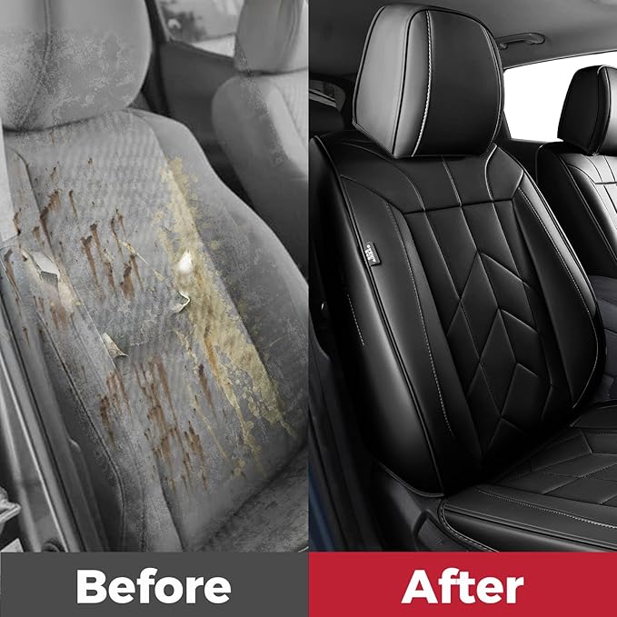 Black Car Seat Covers Full Set - Waterproof Leather Car Seat Protector Universal Fit Escape Fusion Edge Expedition Ranger