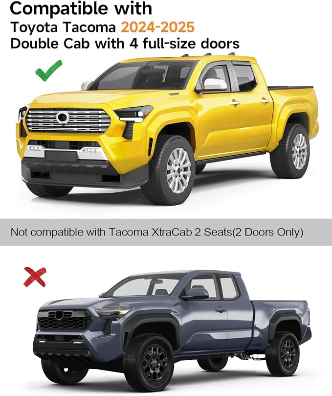 in-Channel Window Rain Guards Fit for Truck Toyota Tacoma 2024 2025 Double Cab with 4 Full-Size Doors Extra Durable Window Deflectors Vent Visors Shades Car Accessories Visors Rain Guards
