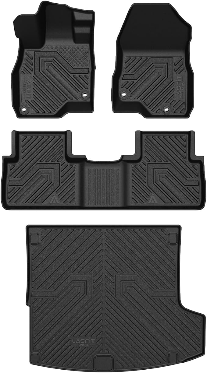 LASFIT Floor Mats & Cargo Mat for Acura RDX (2019-2025) All Weather Floor Liner TPE Custom Fit 1st & 2nd Row Rubber Car Mats and Cargo Liner for Acura RDX Automotive Accessories, Black, Tasteless