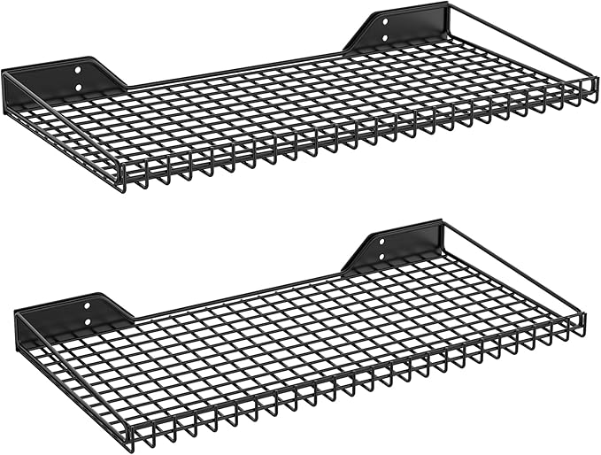 TORACK 2 Pack Wall Mounted Storage Shelves, 23.5" x 12" Wall Shelf for Garage, Closet, Laundry Room, Heavy Duty Garage Wall Shelving, Holds Up to 65 Lbs(Black)