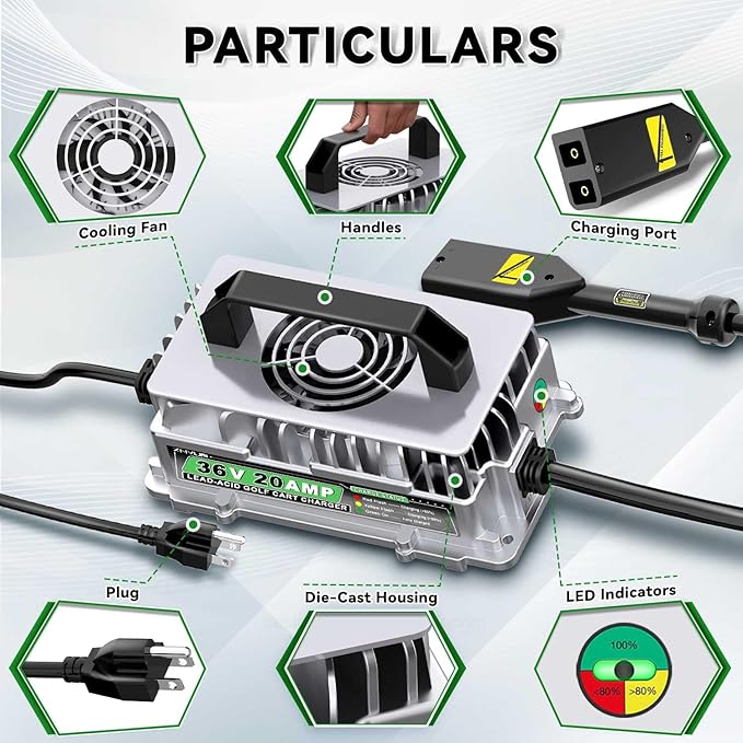 36 Volt 20 AMP Golf Cart Battery Charger for EZGO TXT with D Style Plug for 36V Lead Acid Battery