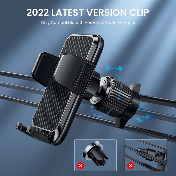 Qifutan Car Phone Holder with Anti-Slip Rubber, 360 Rotating Ball Joint, and Adjustable Support Ring for iPhone and Other Smartphones