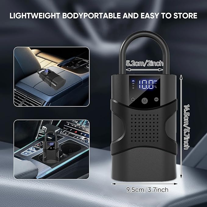 Tire Inflator Portable Air Compressor Cordless, 150PSI 6.5x Faster Portable Tire Inflator,Car Tires Air Pump with LED Lights&Digital Pressure Gauge,Auto Shut-off Smart Air Pump Suitable SUV,Truck,Bike