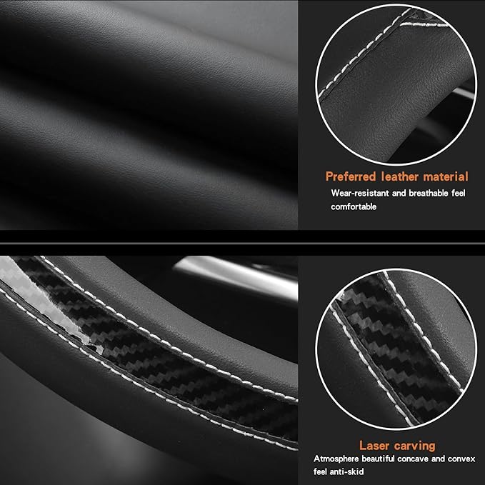 New Leather Car Steering Wheel Cover, Non-Slip Car Wheel Cover Protector Breathable Microfiber Leather Universal Fit for Most Cars(Black)