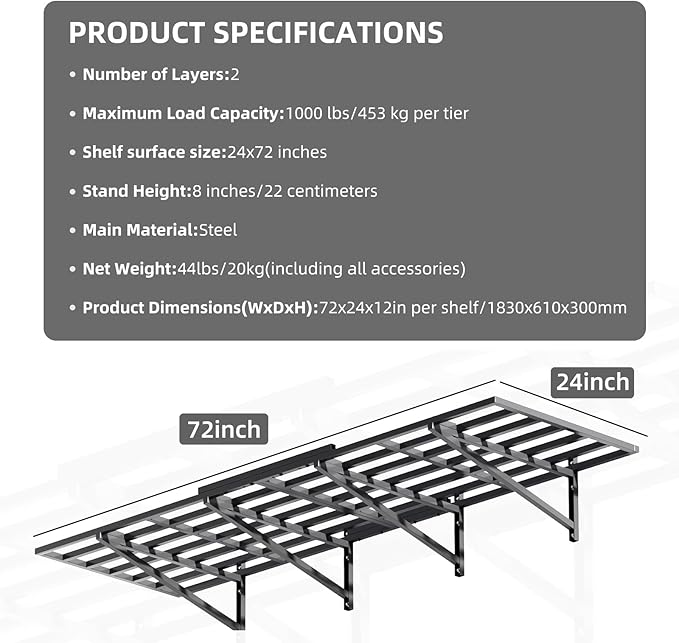 2-Pack 2x6 Ft Garage Wall Shelving Garage Shelving Wall Mounted Garage Wall Shelf 2000lbs Weight Capacityheavy Duty Wall Shelves Black