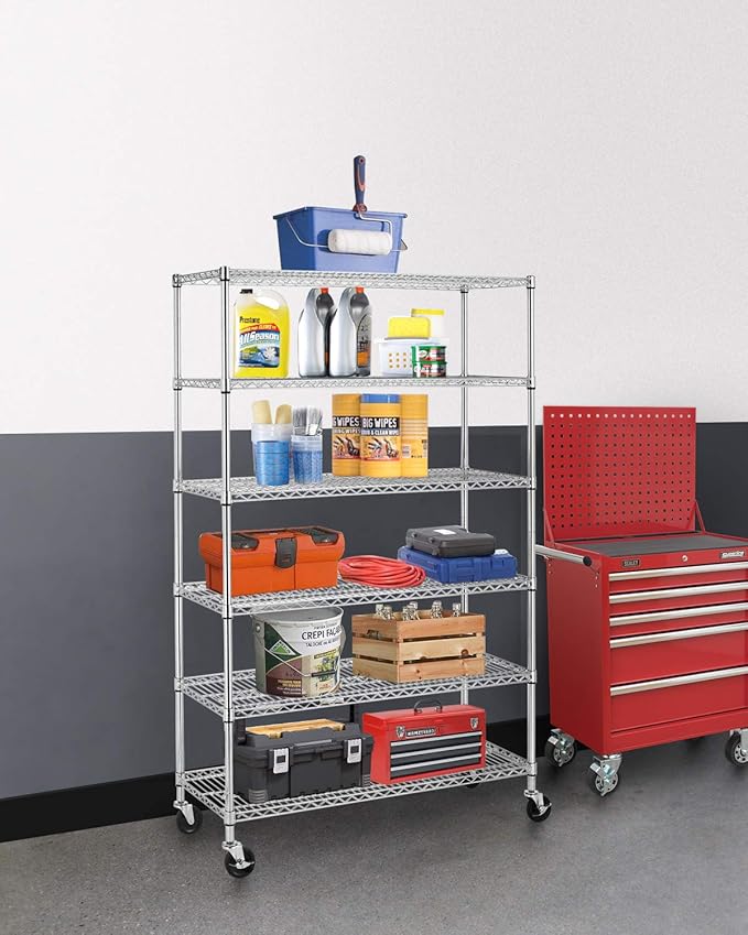 BestOffice 18x48x72 Storage Shelves Commercial Heavy Duty Metal Shelves Garage Organizer Wire Rack Shelving Storage Unit Shelf Adjustable Utility 6000 LBS Capacity,Chrome