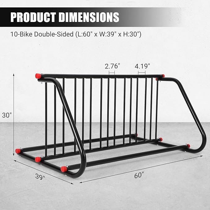 Commercial Grid Bike Rack for 10 Bikes - Heavy Duty Metal Bike Stand Floor, Outdoor Bicycle Parking Rack for Garage, Retail, School, Backyard, Bike Shop (Double Side)