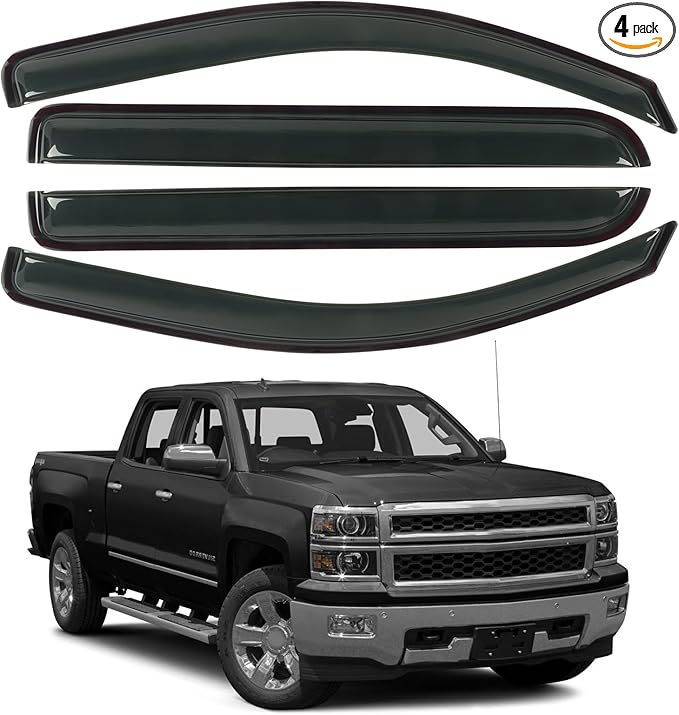 Rain Guards for 2014-2018 Chevrolet(Chevy) Silverado & GMC Sierra 1500 Crew Cab,Window Visors Vent Deflector Shade Smoke for 15-19 Silverado & Sierra 2500HD/3500HD, Tape-On, 4PCS