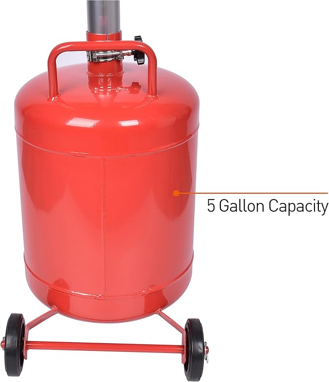 PONO 5 Gallon Oil Drain Portable Steel Oil Drain, Waste Oil Drain Tank with Wheel, Adjustable Height 32 Inch to 62 Inch