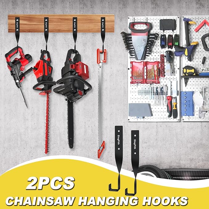 Chainsaw Holder,Chainsaw Holder For Garage Wall Mount, Garage Storage Hooks For Chainsaw,Backpack Blower,Weed Eater&Tools,Rustproof Chainsaw Wall Mount Hanger Organizes Tools,Saves Space (2 Pcs Black)