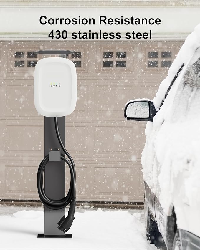 EV Charger Pedestal, Outdoor Electric Vehicle Charger Stand, Freestanding Charging Station Stand Accessory, Corrosion Resistant, 201 Steel, for All Level 2 Chargers