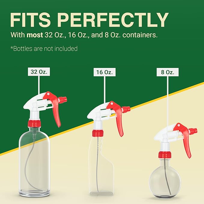 Spray Bottle Nozzle Replacement, Bottle Tops Only - Sprayer Nozzle Triggers for Heavy Duty, Commercial, Home Cleaning Solutions - Fits 8,16,24,32 oz Plastic & Glass Bottles, Red 24 pack