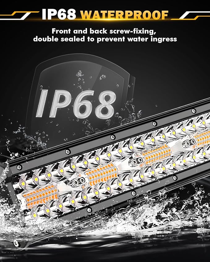 Auxbeam 20 Inch 420W LED Light Bar, 6 Modes Strobe Amber Pod Lights Yellow Fog Light Dual Color Spot Flood Offroad Driving Lights, Memory Function LED Work Lights for Truck Car ATV