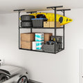 FLEXIMOUNTS 3x6 2-Tier Overhead Garage Storage Rack – Adjustable Heavy Duty Metal Garage Ceiling Storage Racks, 880 lbs Capacity – Garages Organization System for 10–15 ft Tall Garages, Black