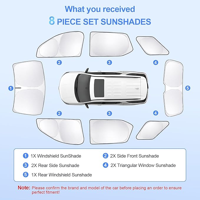8pcs Car Window Shades for Chevrolet/Chevy Traverse2018-2023 Accessories,Windshield Side Rear Full Sunshade,Sun Visor UV Blocking, Privacy Protection and Blackout for Camping Outdoor