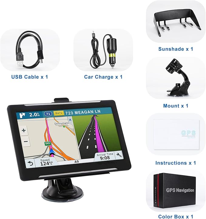 GPS Navigator for Car Truck RV, Latest 2025 Map(Free Lifetime Updates) 7 inch Touch Screen Car GPS, Support Voice Turn Direction Guidance/Speed and Red Light Warning/Custom Truck Routing