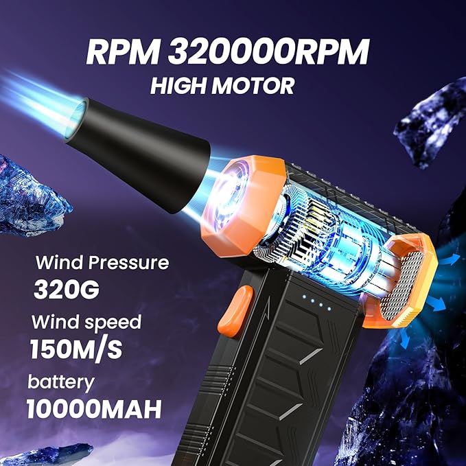 Electric Air Duster, 32,0000 RPM Compressed Air Duster & Blower, 7600mAh Rechargeable, 3-Speed LED Keyboard Cleaner for PC/Computer/Car, No Canned Air - Turbo Fan, Battery Powered