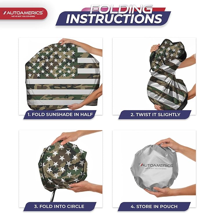 Autoamerics 1-Piece Windshield Sun Shade ERDL Camo American Flag USA Design - Foldable Car Front Window Sunshade for Most Sedans SUV Truck - Blocks Max UV Rays and Keeps Your Vehicle Cool - Large