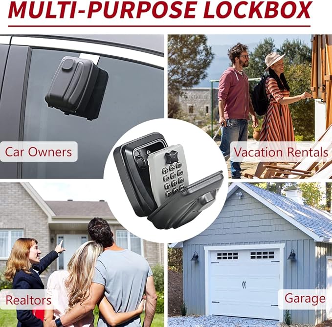 Car Window Punch Button Lock Box, Black Portable Car Key Lock Box, Sturdy Waterproof Large Capacity Lock Box for Turo, Ride Share, GetAround Anti-theft devices for vehicles