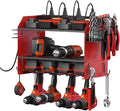 Power Tool Storage Rack, Garage Wall Mount Tool Rack, 4 Drill Bit Holders with Hooks, Screwdriver, Drill Bit Heavy Duty Holder, Tool Battery Holder, Built-in 8-Outlet Power Strip