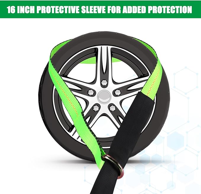 8Pack 2" X 10 ft Tow Truck Straps Lasso Wheel Lift Straps Lasso Tow Strap with D Ring 11, 000 Lbs Break Strength Auto Tie Down Auto Hauler for Trailer Truck Tie (Green)