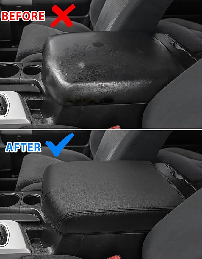 Center Console Cover for Toyota Tundra Accessories 2007-2013 & Toyota Sequoia 2008-2022, Vinyl Leather Car Armrest Protector, Anti-Scratch, Black
