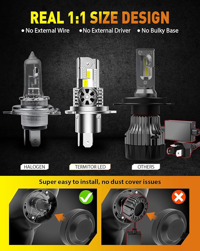 H4/9003/HB2 Light Bulbs, 55000 LM 1000% Ulter-Bright, 6500K Cool White, 60/55W Fan Fog Light Bulbs, 70000+ HRS 1:1 Halogen Size, Plug-N-Play, Pack of 2